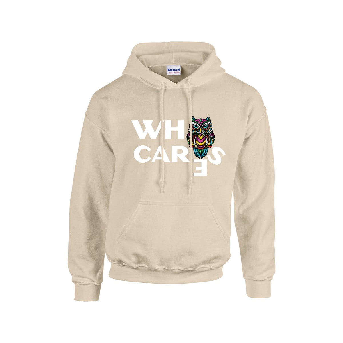 About That, Who Cares? Unisex Hoodie with Multicolored Owl